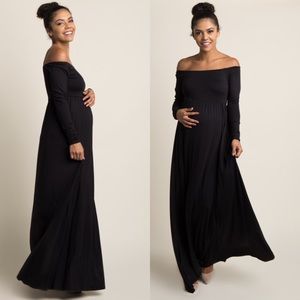 NWT Black Solid Off Shoulder Maternity Maxi Dress